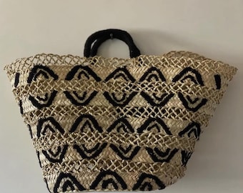 Large French Market Basket – Handwoven Moroccan Straw Tote Bag