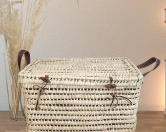 Coffre de rangement en feuilles de palmier tressées - Coffre à jouets en osier