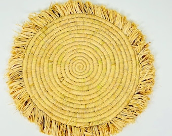 Handmade Round Raffia Placemats with Fringes – Natural Boho Table Decor