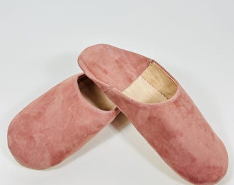 Babouches marocaines faites main pour femmes - Mules en daim bio et peau de mouton -
