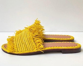 Handmade Raffia Sandals – Moroccan Summer Slides, Boho Woven Shoes for Women