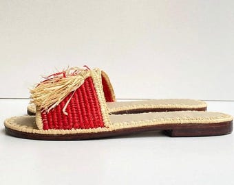 Marokkaanse handgemaakte raffia sandalen – natuurlijke boho zomerslippers