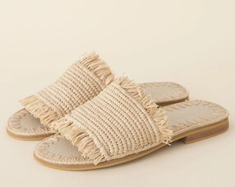 Marokkaanse raffia slippers – Handgemaakte boho sandalen voor de zomer