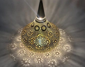 Brass Moroccan Pendant Light – Handcrafted Lantern Ceiling Fixture for Home Decor