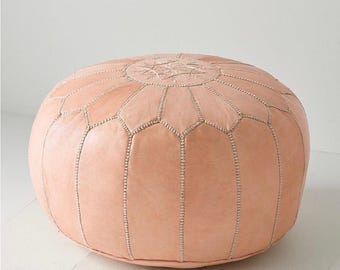 Moroccan Leather Pouf – Handmade Ottoman Footstool, Boho Floor Cushion