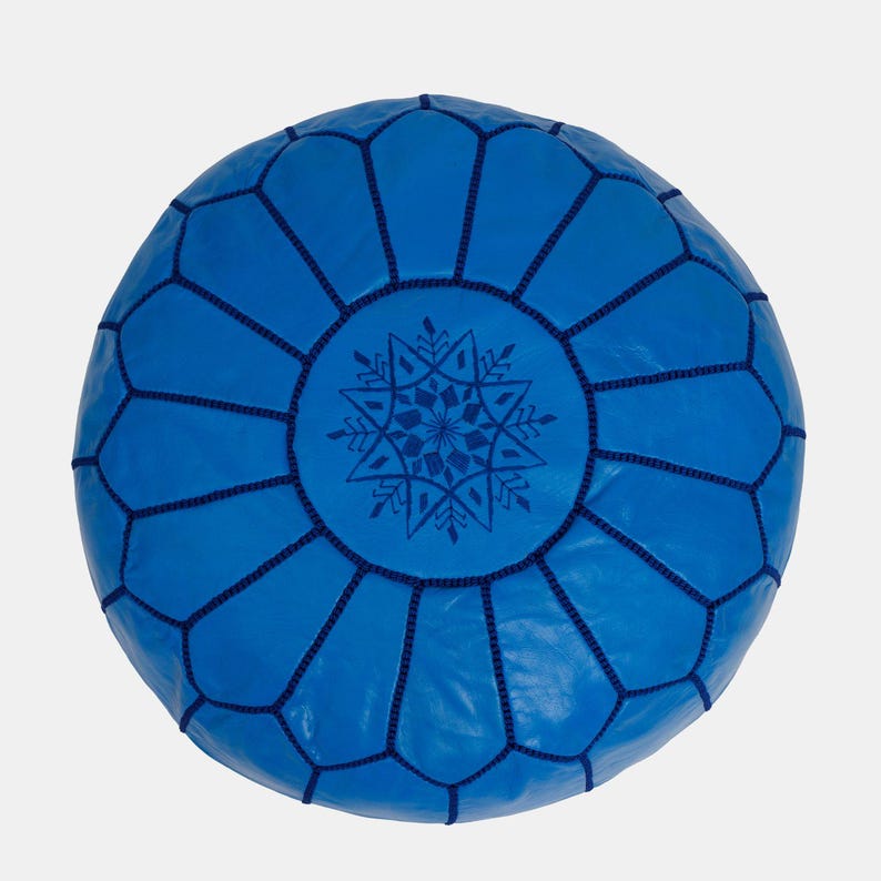 Pouf Marocain En Cuir Fait Main – Marrakech – Décoration Intérieure – Marron Foncé