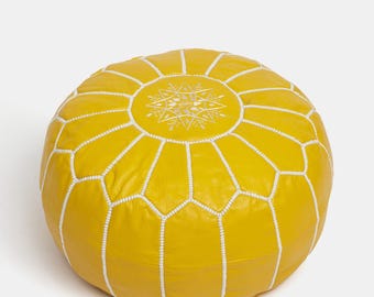 Moroccan Leather Pouf Ottoman – Handmade Boho Floor Cushion & Home Décor Accent