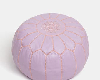 Moroccan Handmade Leather Pouf Ottoman – Boho Leather Floor Cushion & Home Décor