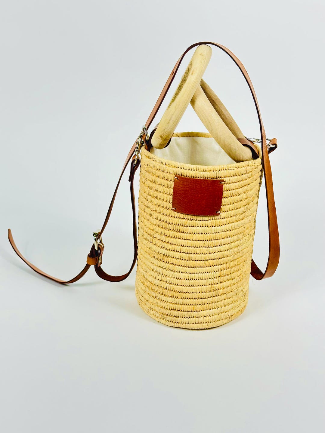 Handmade Raffia Crossbody Bag – Vegan Leather Trim, Moroccan Beach Tote ...