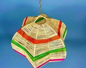 Handmade Wicker Pendant Lamp – Moroccan Raffia Ceiling Lampshade