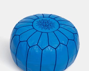 Pouf marocain fait main en cuir - Coussin de sol en cuir et décoration bohème