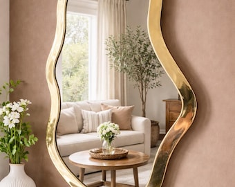 Handmade Moroccan Brass Mirror – Irregular Gold Wall Decor