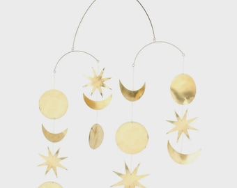 Moroccan Brass Celestial Mobile – Sun, Moon & Star Wall Hanging Decor
