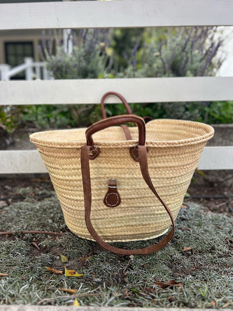 Moroccan Straw Tote – Large Handwoven French Market Basket With Double ...