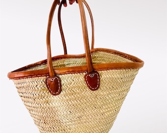 Large French Market Basket: Handwoven Moroccan Straw Tote
