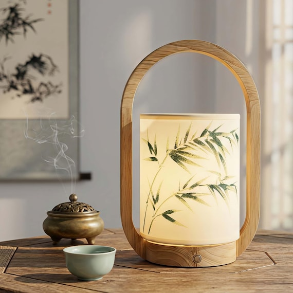 Handmade Bamboo Table Lamp, Zen Woven Lantern, Wireless Dimmable Bedside Light