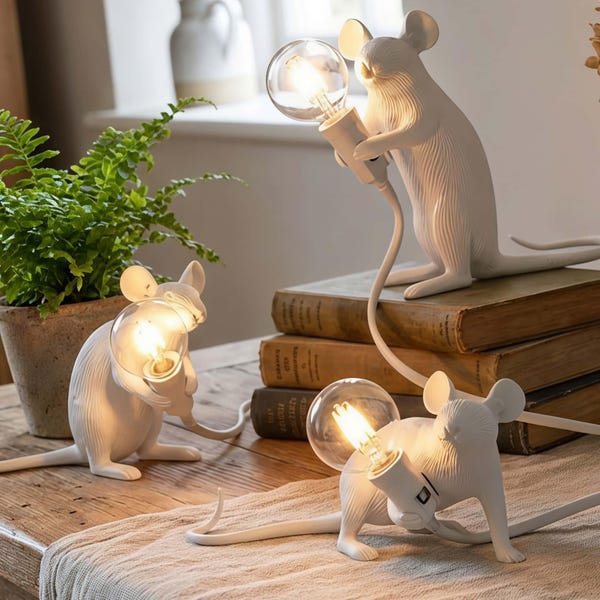 Luminária de mesa em resina em formato de rato, luz noturna minimalista nórdica com tema animal.