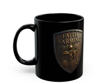 Tazza da caffè nera Faith Farming - Ceramica lucida, regalo cristiano