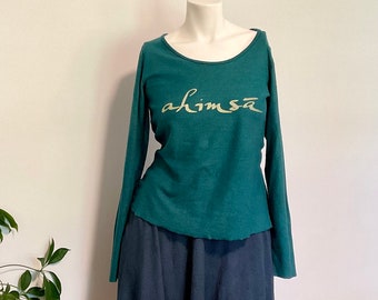 Ready-to-Ship!!* Long Sleeve Hemp T-Shirt with Ahimsa Screen Print