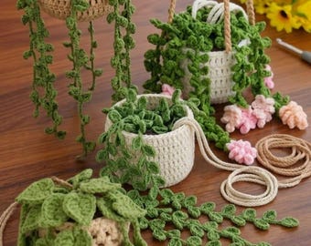 4 Crochet Hanging Plant Pattern, Boho Basket, Vine Designs (PDF Pattern)