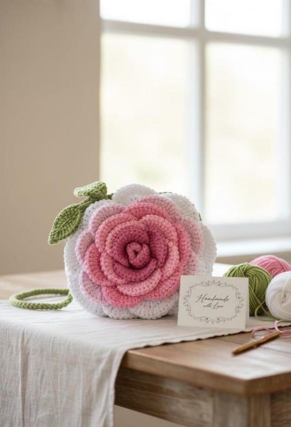 3D Rose Crochet Bag Pattern: Blooming Flower Purse, Clutch