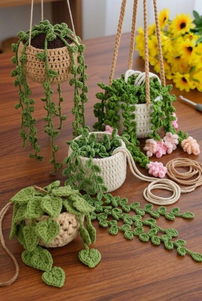 Crochet hanging plant - Etsy 日本
