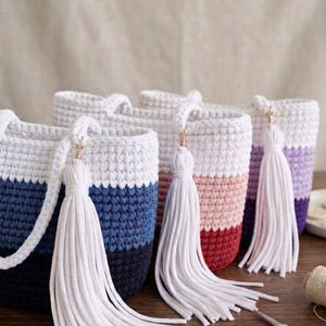 Ombré Crochet Bag Pattern, T-Shirt Yarn Tote Tutorial, Chunky Cotton Purse (PDF Download)