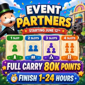 Evenemangspartners Full Carry 80 000 poäng | Monopoly_Go