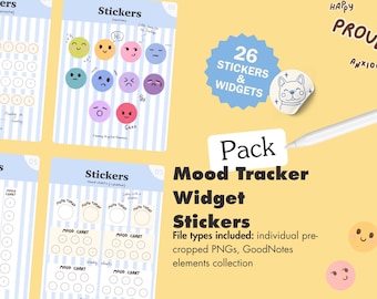 Mood Tracker Sticker Pack – 26 GoodNotes Widget Stickers for Daily & Weekly Mood Tracking
