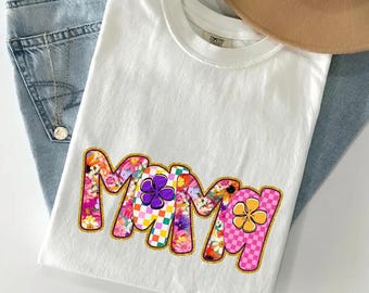 Vintage Floral Mama Tee, Botanical Typography Mom Shirt.
