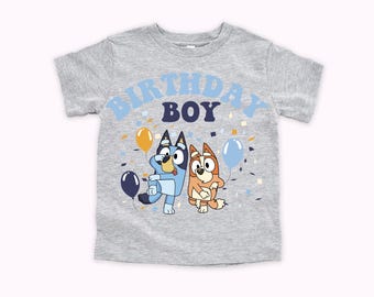Custom Blue Dog Birthday Boy Shirt Personalized Name Bday Gift Toddler Party Outfit Funny Cartoon Puppy Tee Kids 1st 2nd 3rd Birthday Top