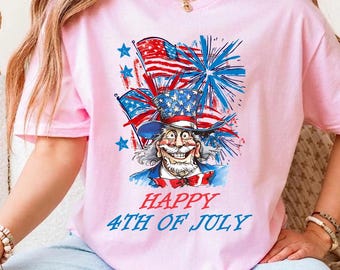 Happy 4th of July Shirt Uncle Sam Inspired Graphic USA Celebration Tee