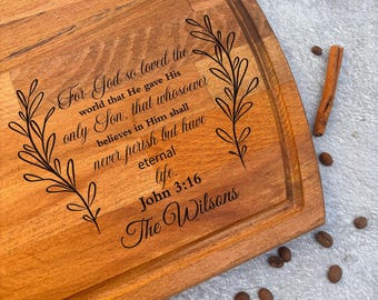 Personalized Christian Cutting Board, Bible Verse Engraved