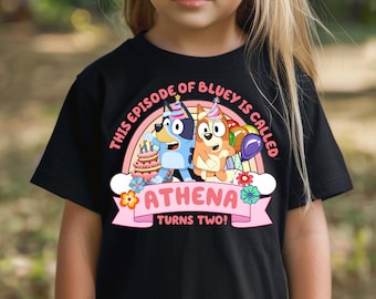 Personalized Blue Dog Birthday Girl Shirt, Cartoon Puppy Tee,