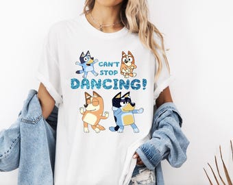Blue Dog Dance Mode Shirt, Cartoon Family Tee, Birthday Outfit,