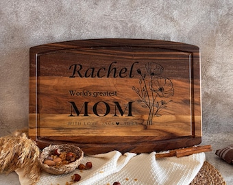 Personalized Mother's Day Cutting Board with Custom Names, With Love Engraved Gift for Mom.