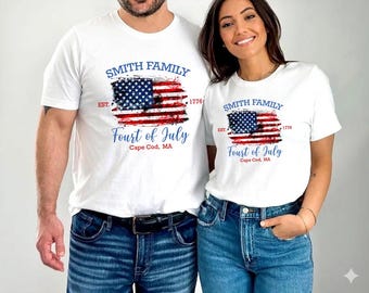 Custom Family Name 4th of July Shirt Personalized Location USA Celebration Tee