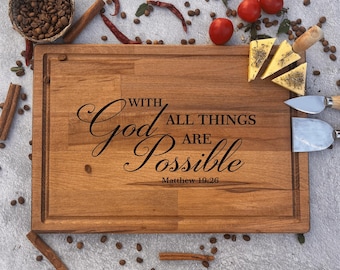 Personalized Christian Cutting Board, Engraved Bible Verse Gift