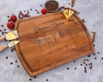 Personalized Birth Month Flower Cutting Board, Grandma's Garden Gift