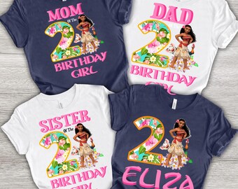Custom Moana Birthday Family Shirts: Personalized Luau Party Tees.
