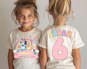 Custom Bluey Birthday Shirt, Two-Sided Personalized Toddler Tee,
