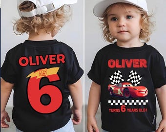 Red Race Car Birthday Shirt, Custom Name Age Tee,