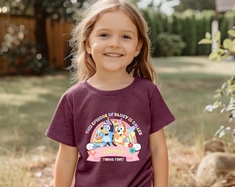Custom Bluey Birthday Shirt, Two-Sided Personalized Toddler Tee,