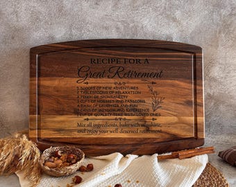 Personalized Retirement Cutting Board - Recipe Engraved Wood Gift
