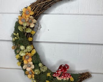 Charming Burgundy Mushroom Floral Moon Wreath For Your Home
