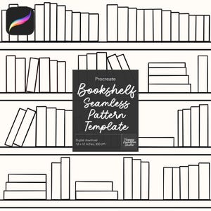 Procreate Bookshelf Seamless Pattern Template (Editable Book Stacks with Guide)