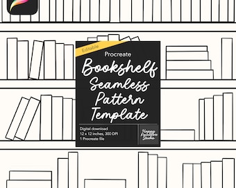 Procreate Bookshelf Seamless Pattern Template (Editable Book Stacks with Guide)
