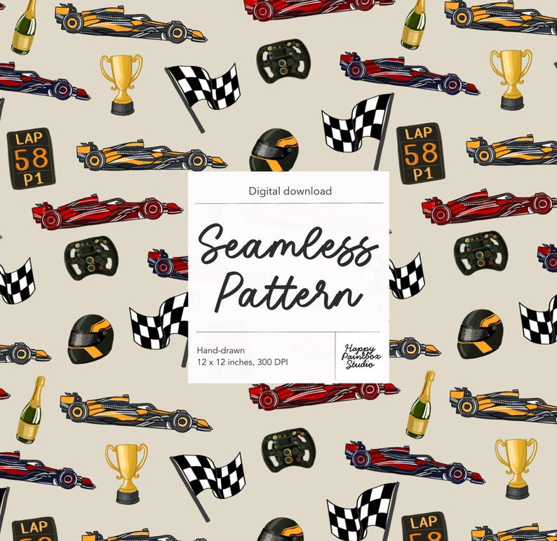 Race Car Seamless Pattern | Motor Sports Fabric (digital Download) - Etsy