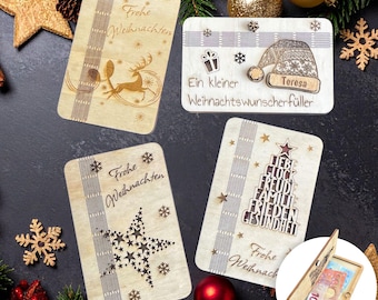 Personalisierte Weihnachts-Geldgeschenkkarte aus Holz | Weihnachtskarte aus Holz | Lasergravur | Geldgeschenkkarte Weihnachten