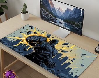 Comic Hero Mouse Pad Power Punch Desk Mat Shattered Rock Gaming Mousepad XL Large Desk Mat Lightning Vector Art Gift PhantomDesk Gear Mat